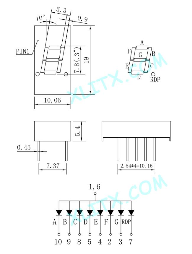 その他 SEVEN 3101BS - 0.30-inch Red 1-Digit CA LED 7-Segment Display