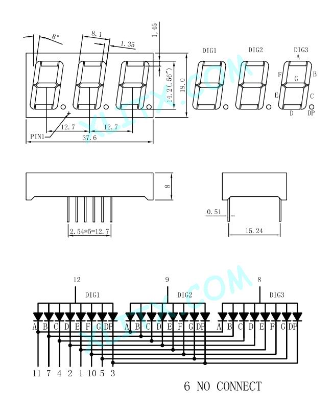 5361BS - 0.56-inch 3-Digit Red CA LED 7-Segment Display